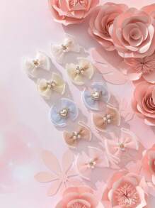 10pcs Chinese Style Pearl Lace Bow Kids Hair Clips