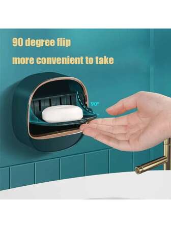 1 件浴室皂盒架，壁挂式带盖皂盒，无需钻孔，排水系统，优雅浴室皂架，附赠免费粘钩，浴室配件家居浴室装饰夏季