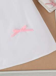 1 件年轻女孩优雅粉色蝴蝶结中长白色连衣裙，轻盈，适合夏季 - 白色 - 查看 5
