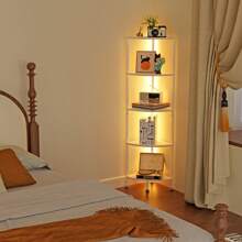 Corner Shelf With LED Light, 5 Tier Corner Bookshelf For Small Space, Narrow Display, Corner Shelf Stand With Storage Rack, For Living Room, Bedroom