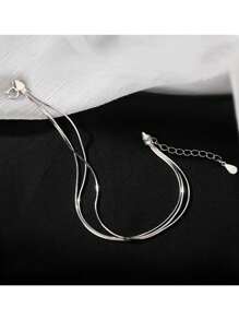 1 pieza Elegante cadena de collar y brazalete de acero inoxidable multicapa de plata, estilosa y versátil, perfecta para aniversarios, el Día de San Valentín y el uso diario