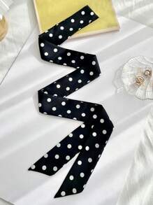 1pc Women Bandana Polka Dot Narrow Long Scarf, Pointed End, Versatile For Tying On Bags, Shirts, Fashion Scarves For Dress - Polka Dot Silk Scarf - View 19