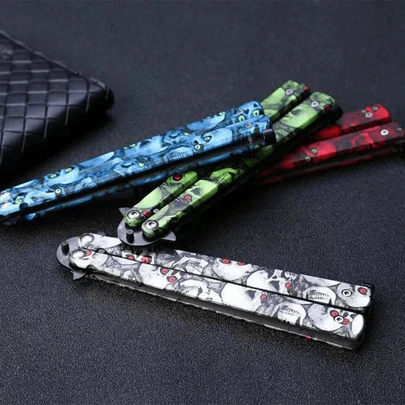 قطعة واحدة، تصميم عشوائي، مشط فراشة قابل للطي، فرشاة ممارسة السكين التدريبي للمبتدئين، لعبة سكين قابلة للتحريك، سكين، ألعاب، ألعاب قلقة، سكين الفراشة، سكينة صغيرة