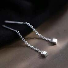 适合穿耳洞的立方体耳环，时尚的日常佩戴 - 銀色 - 查看 3