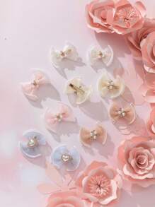 10pcs Chinese Style Pearl Lace Bow Kids Hair Clips