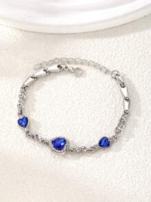 1pc Fashion Shiny Navy Blue Heart-Shaped Crystal Zirconia Bracelet, Jewelry Gift For Women