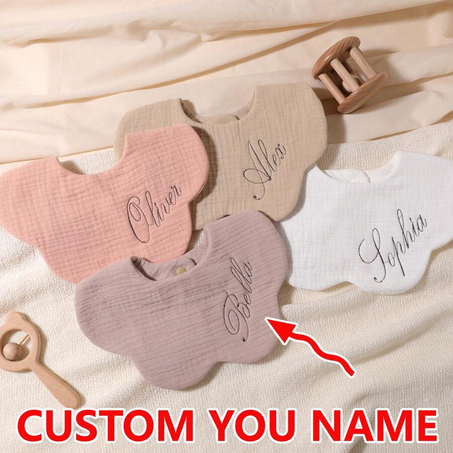 1pc Customized Embroidery Name Baby Bib, Decoration Drool Cloth, Infant Shower Gift For Boys Or Girls,Delicate Romance,Baby,Customized Baby Bibs - Multicolor - View 1