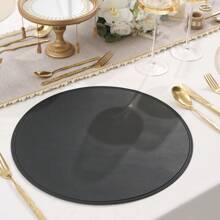 4pcs/6pcs Solid Color Round Thick Leather Heat-Resistant Coasters, Hotel & Restaurant Decorative Items, Suitable For All Seasons, Party, Festival & Gathering Insulation Pads, Placemats - Round Leather - View 4