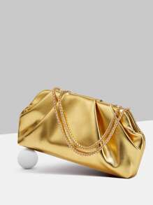 New Fashionable Gold Pleated Chain Bag, High-End Design 3D Shoulder Crossbody Casual Street Style Ins Cloud Bag, Lazy Chic Retro Modern Large Capacity Practical Gold - Gold - View 4