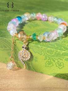 1 pieza Pulsera para niña marca Finess color rosa, pulsera hecha a mano con cuentas con diseños lindos de animales, océano y estrellas, adecuado para niños de 3 a 6 años, regalo de joyería de juguete colorida