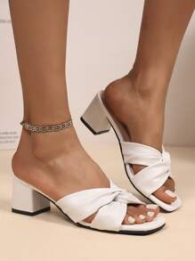 New Women High Heel Mules, Square Toe Minimalist Design Stiletto Sandals - White - View 4