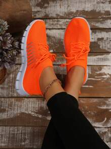 Couple Matching Lace-Up Casual Sport Shoes, Lightweight & Versatile, Slip-On Mesh Breathable Walking Shoes For Mom