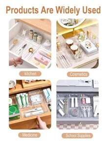 Drawer Desktop Cosmetics Storage Box, 2PCS/6PCS Combination Clear Plastic Drawer Organizer Set,Transparent Dresser Storage Box, Exquisite Storage Box,Desk Drawer Divider Organizers And Storage Bins For Makeup, Jewelry, Gadgets For Kitchen, Bedroom, Bathroom, Office Christmas For Holiday Gift Giving Home Bathroom Decor Fall Decor Makeup Organizer Back To School - Transparent - View 9