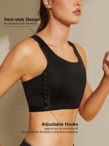1 件女式微塑形运动胸罩上衣，为大胸部提供提升和平滑效果，露背隐形钢圈压缩背心 - 黑色 - 查看 5
