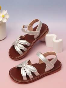 1 双银色婴儿凉鞋，钩环扣女童鞋，舒适简约幼儿夏季沙滩鞋 - 銀色 - 查看 4