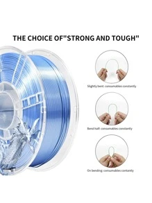 Silk Blue Silver Gradient PLA 1KG 3D Printed Filament, Bi-Color Gradient, High Toughness, Shiny Texture, Diameter 1.75mm, Low Shrinkage, Dimensional Accuracy +/- 0.02mm, Smooth Surface Plastic Material [Spool Color Random]