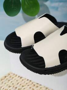 1 para beżowych kapci dla dziewczynki, wsuwane kapcie dla maluchów, nowy model, letnie klapki plażowe na zewnątrz - Beżowy - Zobacz 2