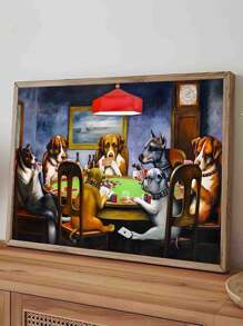 1pc Unframed Large Canvas Poster - Vibrant Dogs Playing Poker Artwork, Funny Animals Art Oil Painting Poster, Bedroom Wall Art, Living Room Wall Decor, Dining Room Wall Decoration, Kitchen Decorative, Study Room, Corridor, Dormitory Decoration, Ideal Gift For Friends, Wall Arts, Wall Decoration, Home Decoration, Room Decoration Canvas Painting ,Posters,Frameless ﻿ Gifts Birthday Graduation