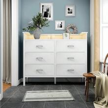 White Dresser With Led Light And Charging Station For Bedroom 6 Drawer Dresser With Usb Outlet, Dressers & Chests Of Drawers Fabric Dresser For Closet Modern - Multicolor - View 2