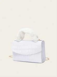 Horizontal Fluffy Crocodile Pattern Wrist Clutch Handbag