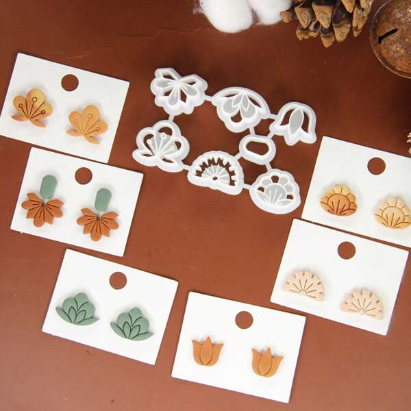 6 peças cortadores de argila de polímero de flor, cortadores de argila de pino de flor para fabricação de joias, cortadores de brincos de argila de polímero, cortadores de argila de polímero de mola