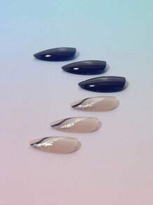 24 pièces Autocollants pour manucure française bleue minimaliste, décoration d'art pour ongles à vagues haut de gamme, convient pour les fêtes, les danses et le port quotidien. Faux ongles et fournitures pour ongles - Multicolore - Voir 2