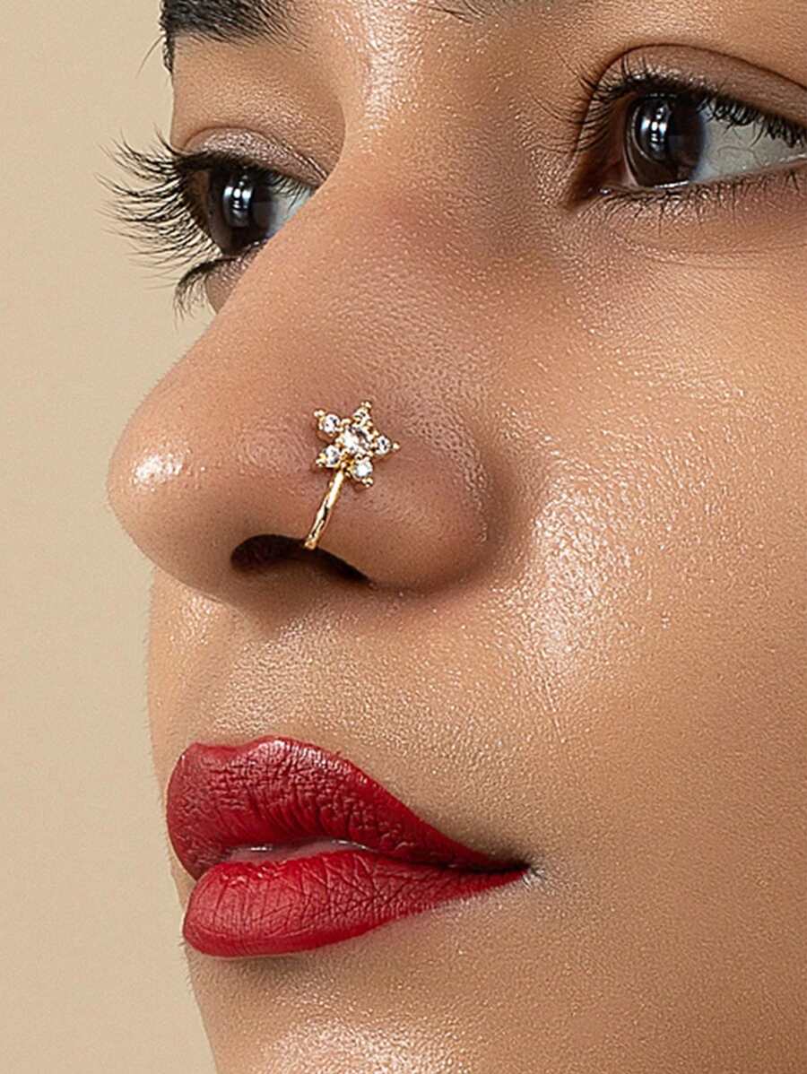 1 件女士个性化水钻星形鼻夹、鼻环，适合派对和场合的礼物