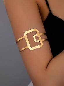1pc Geometric Cut-Out Bangle Bracelet For Women - Gold - View 3