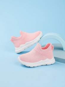 1 par de sapatos elásticos infantis One-Push, tênis leves, respiráveis, macios e confortáveis, de cano baixo, para uso diário, com sola antiderrapante - Rosa - Ver 7