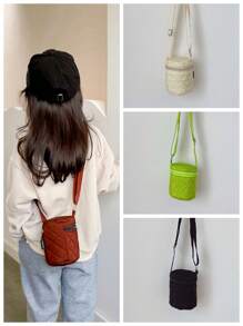 1pc Children's Rhombus Pattern Bucket Shoulder Bag, Unisex Daily Crossbody Bag - A - View 2