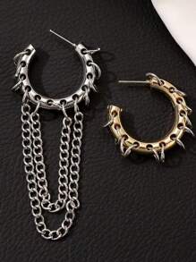 Fashion New Chain Tassel Hoop Earrings Stainless Steel Hoop Earrings For Women Punk Cool Double Tones Stainless Steel Chunky Jewelry Accessory