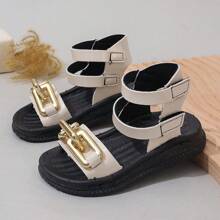 Infant Button Decor Flat Heel High Top Casual Roman Style Beach Sandals - Beige - View 4