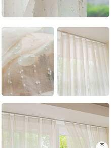 1pc Bohemian Rainbow Striped Embroidered Sheer Curtain, With Rod Pocket Design, Easy To Hang, Soft Polyester Fabric, Rainbow Stripe Embroidery, Available In Multiple Sizes To Meet Different Scenarios, Suitable For Bedroom, Bathroom, Living Room, Kitchen, Office, Home Decor