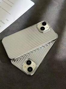 New 16 Full Coverage Electroplated Suitcase Vertical Striped Phone Case Compatible With IPhone 16, 16 Pro, 16 Pro Max, 13, 13 Pro, Waterproof, Shockproof, Anti-Fall, Anti-Scratch - Silver - View 4
