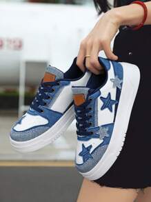 Women's Casual Sneakers, Star Print Shoes, Retro Unisex Shoes, Plus Size