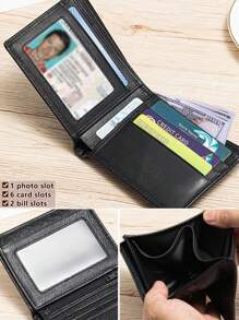 Men's RFID Blocking Wallet, Minimalist Crocodile Embossed Front Pocket Wallet, Perfect Daily Use And Travel Safety Gift For Men Mini Bag Small Bag - Black - View 6