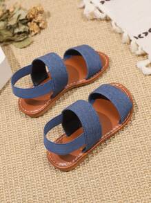 1 Pair Plus Size Baby/Toddler Girls' Flat Sandals, Solid Color Dual PU Straps Elastic Back Ankle Strap Round Toe Open Toe Comfortable Versatile Fashion Roman Sandals, Suitable For 3-15 Years Old Boys And Girls For Daily Casual, Travel And Vacation, Spring/Summer New Arrival - Blue - View 5