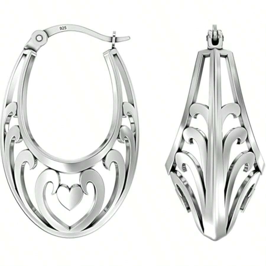 LeCalla 925 Sterling Silver Filigree Hoop Earrings Lightweight Small Medium Hoops Earring For Women Teen - 銀色 - 查看 1