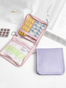 1 pieza Bolsa de tela de unicolor multifuncional pequeña para medicina, kit de primeros auxilios portátil, bolsa de medicina para viajes al aire libre, bolsa de almacenamiento de emergencia para medicamentos en dormitorio (varios colores disponibles), también se puede usar para organizar y almacenar artículos pequeños como cosméticos y joyas