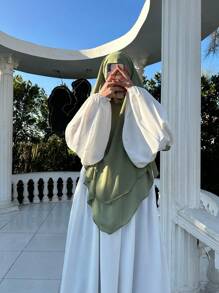 1 Khăn trùm đầu Chiffon Khimar 3 lớp dành cho nữ, kiểu dáng ngọt ngào, nhẹ nhàng, thanh lịch, thích hợp cho các hoạt động ngoài trời hàng ngày, cầu nguyện, tụ họp, mặc trong mọi mùa - Khăn trùm đầu bằng vải chiffon ba lớp - Xem 5