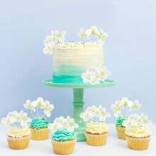 10 piezas de decoraciones para pasteles con flores artificiales - Tóper para pastel de cumpleaños feliz, decoraciones para pasteles de boda, compromiso, baby shower, cumpleaños, cupcakes, aniversario y fiestas