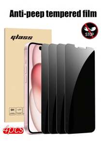 4pcs Ultra-Clear Privacy Guard - Tempered Glass Screen Protectors Compatible With Iphone 16/16e/16 Plus/16 Pro/16 Pro Max/15/14/13/12/11, Pro Max/Mini/X/Xs Max/XR & 14 Plus - Scratch-Resistant, Secure-Fit Technology Gift For Birthday, Family, Friends Anti-Spy, Phone Screen Protector, Phone Accessories - Black - View 1