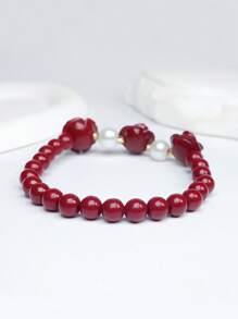 1 件天然朱砂手链，高纯度紫金砂多层珠手链，DIY 多圈串珠手链，朱砂玫瑰项链，弹力手链，毛衣链，复古手链，女士珠宝礼物 - 酒紅色 - 查看 11
