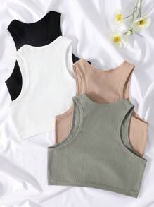 4pcs Women Fitness Base Layer Sports Tops, Fitted Shockproof Breathable Sports Bras