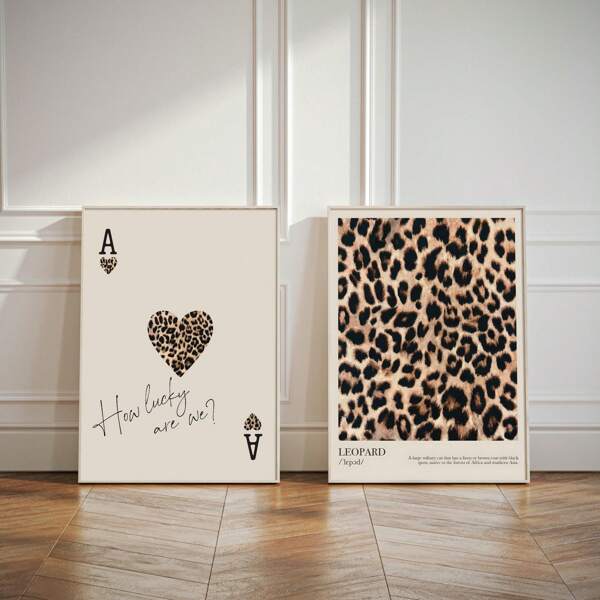 1/2 pezzi di Stampe su tela con immagine di leopardo o ghepardo, decorazione da parete in stile vintage, ideale per camera da letto, soggiorno o ufficio, cartellone neutro fortunato, regalo di classe per lei, senza cornice