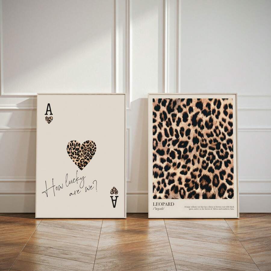 1/2 件复古墙壁艺术画豹纹猎豹帆布印刷画，卧室、客厅或办公室的奢华装饰，幸运中性海报，送给她的学院风礼物，无框 - 彩色 - 查看 1