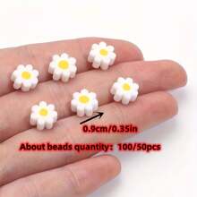 100/50 stuks 9 mm witte bloemenpatronen voor doe-het-zelf sieraden maken - Perfecte knutselbenodigdheden, ideaal voor het maken van unieke armbanden, kettingen, oorbellen en bedels, mobiele telefoonketting voor dames