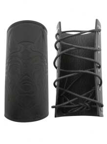 1 件男式 PU 皮革中世纪护腕臂甲袖口护手腕带中世纪护腕维京珠宝女式角色扮演服装 - 黑色 - 查看 2