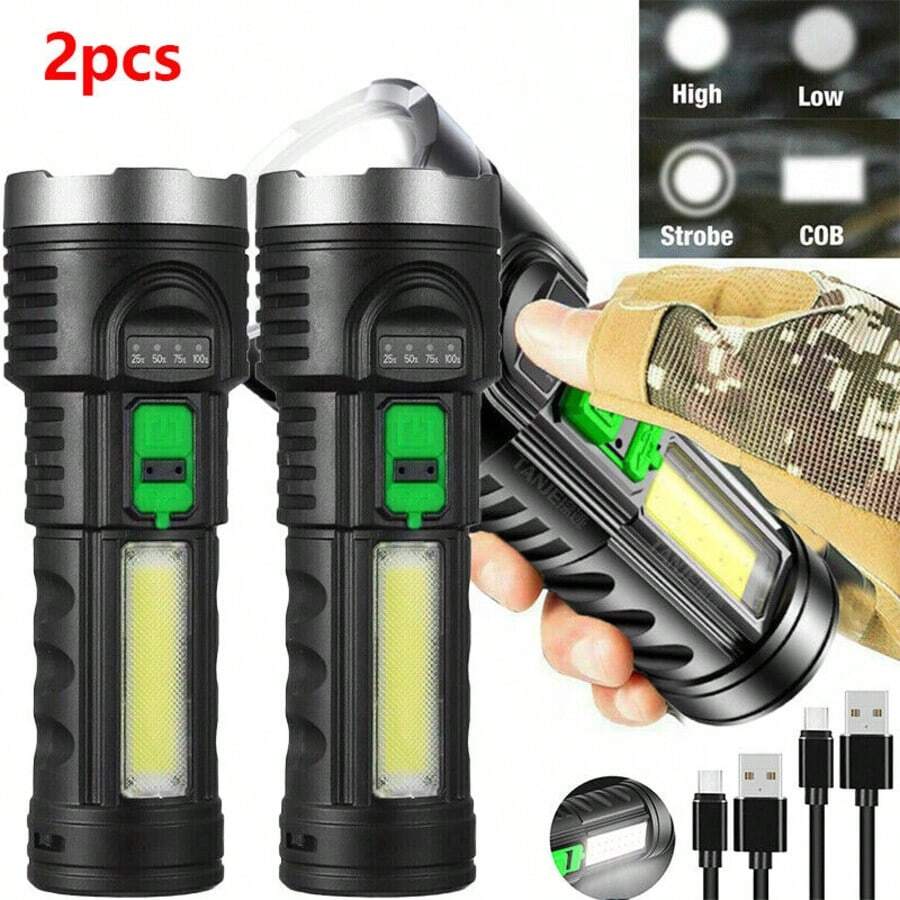 2x 800 Lumen Mini USB Torch (L822) Rechargeable Pocket CREE Q5 LED 4 Mode Bright - Black - View 1