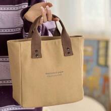 Túi tote vải canvas màu trơn cầm tay, túi đựng đồ ăn trưa phong cách Nhật Bản, dễ mang theo khi đi làm, hẹn hò, đi dã ngoại, sinh viên, thời trang và đa năng, nhẹ, túi đi học phong cách nghệ thuật cho thanh thiếu niên, túi đựng sách cho phụ nữ hoặc sinh viên, hoàn hảo để đựng sách, mua sắm, trở lại trường và nhiều hơn nữa - Nhiều màu - Xem 10